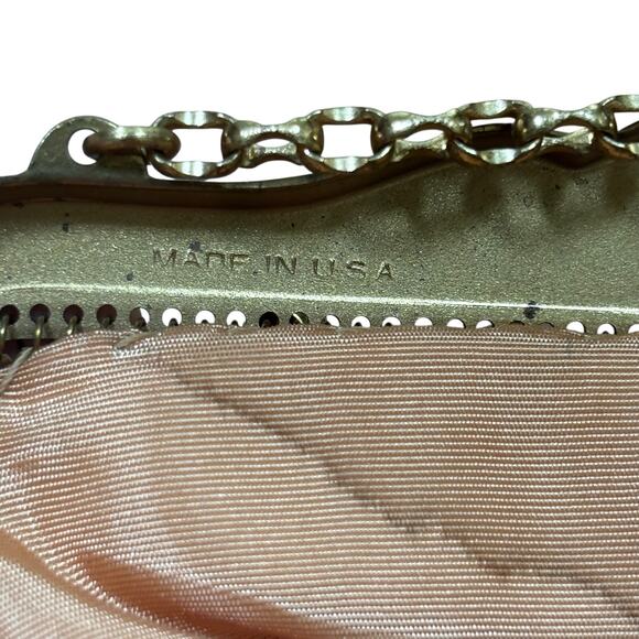 Vintage Whiting & Davis gold mesh evening bag top handle clutch rhinestone clasp - Picture 10 of 13